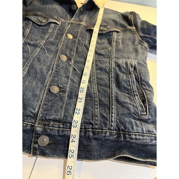 American Eagle Denim Jacket Mens Small Blue Sherpa Lined Bomber Trucker Biker - Picture 7 of 10